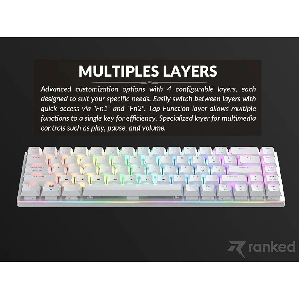 Ranked G65 Guardian 65% White | Full Aluminum Frame | Ultra Slim | Blue Switches